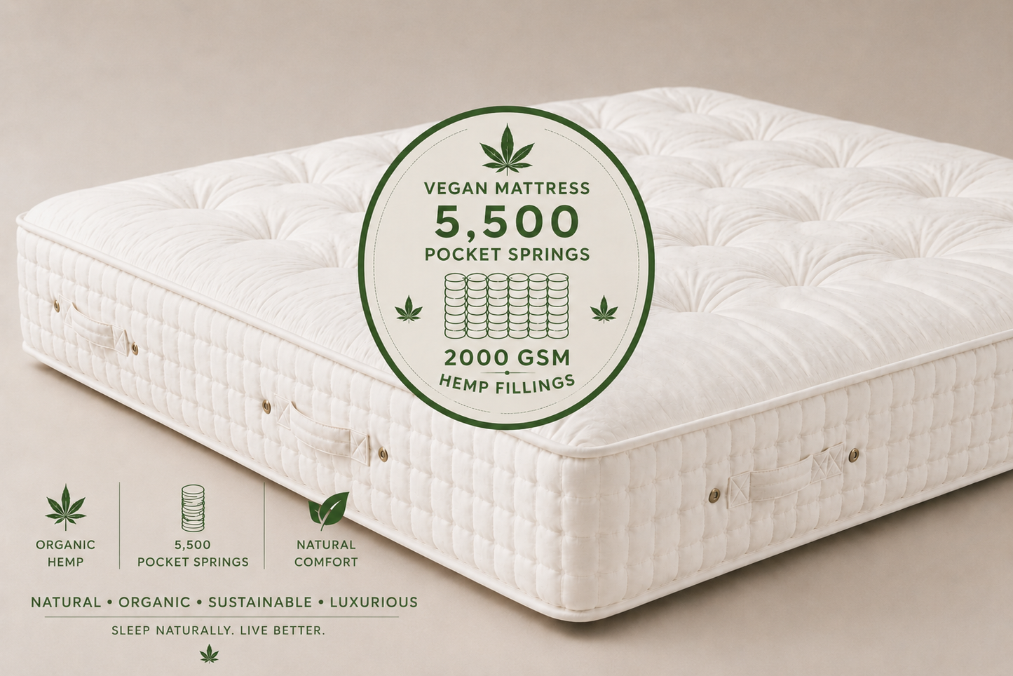 100% Organic NON Wool Vegan  5500 Pocket Spring  Mattress