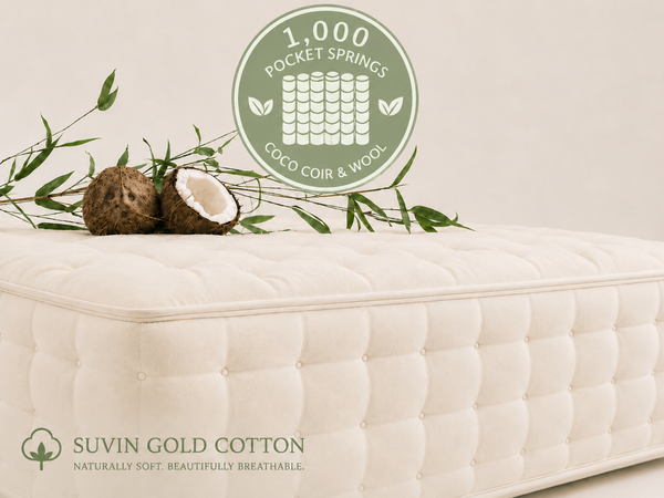 100% Organic Suvin Gold Cotton Coco Coir Wool 1000 Pocket Spring Mattress
