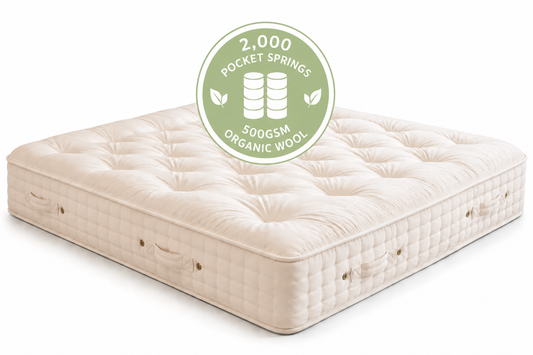 100% Organic Wool & Suvin Gold Organic Cotton 2000 Pocket Spring Hand Tufted Mattress