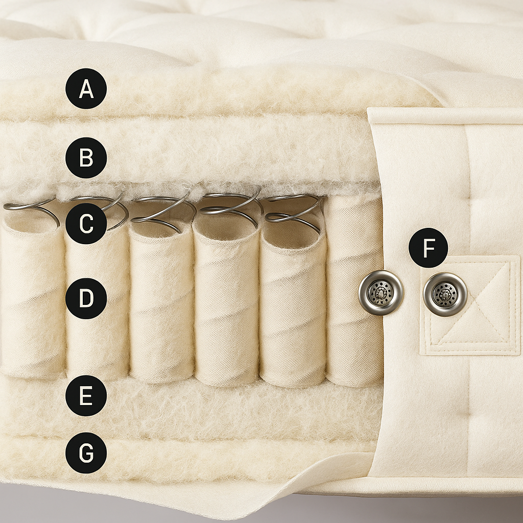 100% Organic Wool & Cotton Quilted 1500 Pocket Spring Mattress