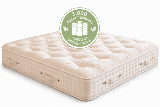 100% Organic Wool & Suvin Organic Gold Cotton Hand Tufted 3000 Air Suspension Pocket Spring Mattress