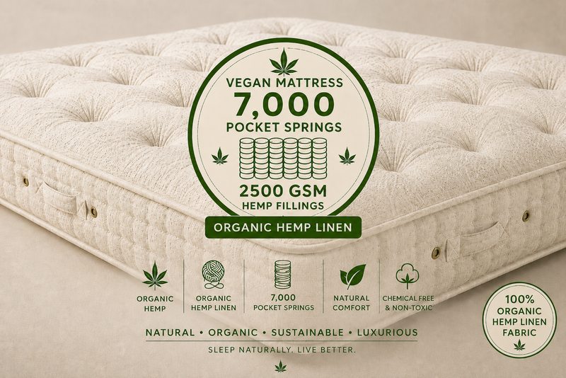 100% Organic Vegan NON Wool  7000  Hemp Linen & Filled Pocket Spring Mattress