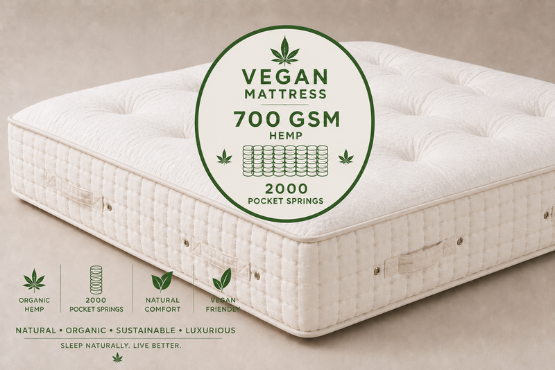 100% Organic Hemp Vegan NON Wool 2000 Pocket Spring Mattress