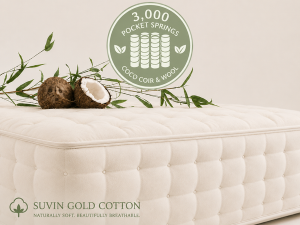 100% Organic Suvin Gold Cotton Coco Hair & Wool 3000 Pocket Spring Mattress