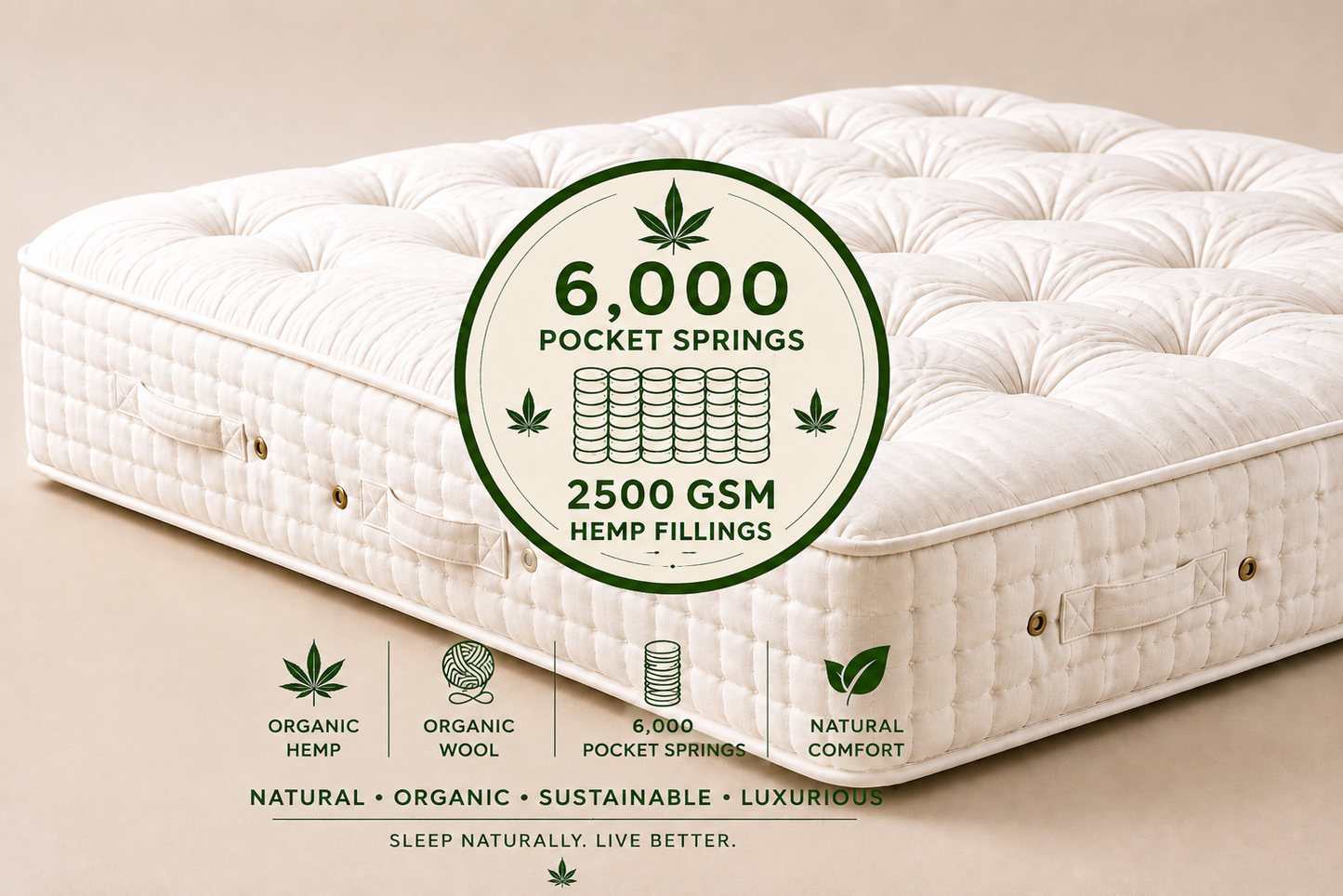 100% Organic Hemp 6000 Pocket Spring Egyptian Cotton Mattress