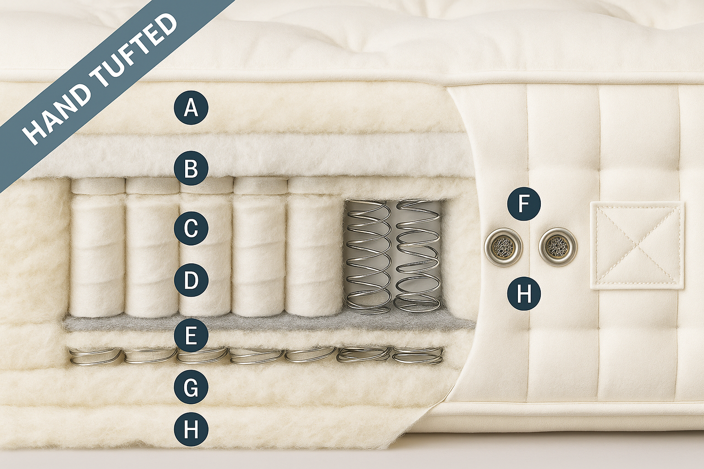 100% Organic Hand Tufted 3000 Air Suspension Pocket Spring Wool & Cotton Mattress