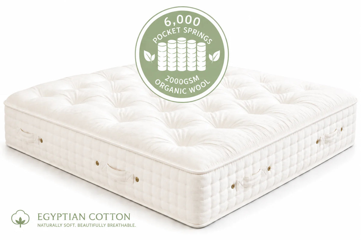 100% Organic Cotton & Organic Wool Ultra 6000 Air Suspension Pocket Spring  SOFT Mattress